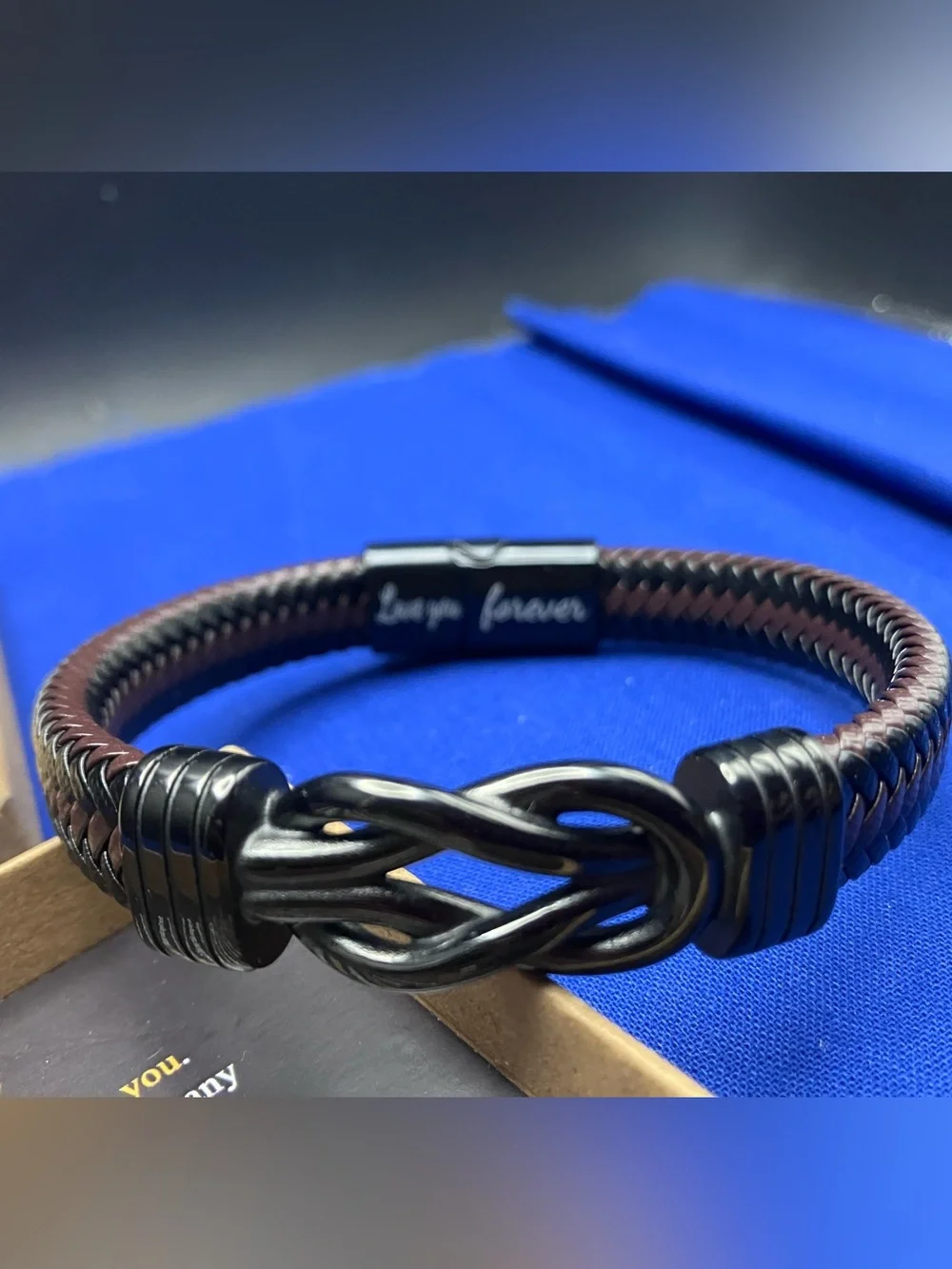 Joycuff Infinite Black Braided Leather Men’s Bracelet with Decorative Clasp